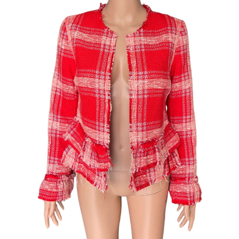 Dex Ruffled Plaid Tweed Textured Jacket - Picture 3 of 13
